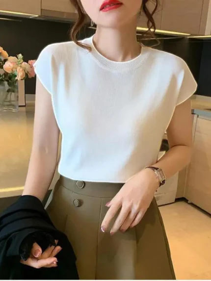 Summer Women Sweater Short Sleeve O-neck Slim Fit