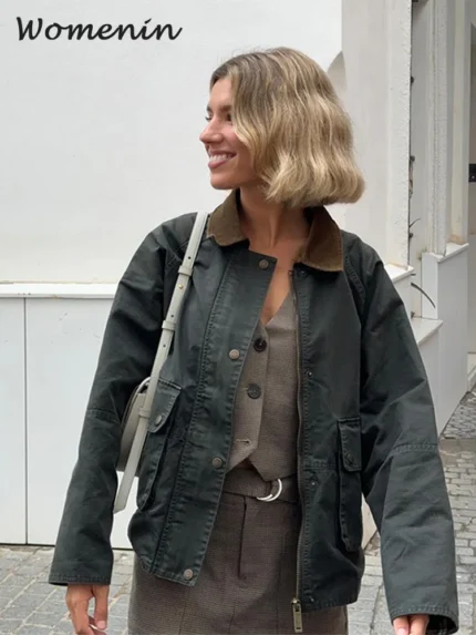 Vintage Women's Patchwork Cargo Jackets Loose