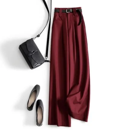 Temperament Red Wide Legged Pants For Women